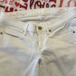 Lilly Pulitzer size 4 white jeans with golden palm trees from the knee down